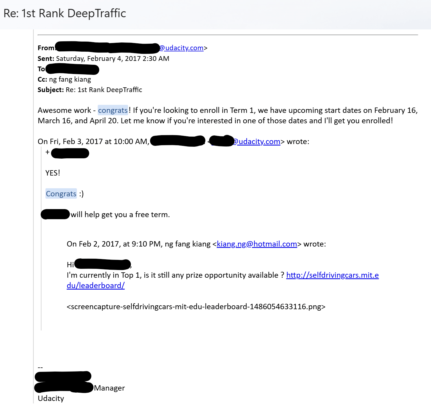 Udacity Scholarship Confirmation Email
